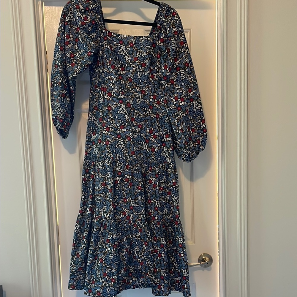 Summersalt Blue Long Sleeve Midi dress with Square Neck, EUC